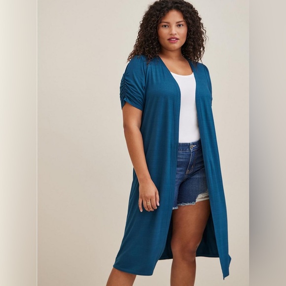 torrid Sweaters - Torrid Women’s Sz 2 (2XL) Blue Duster Fit N Flare Short Sleeve Cardigan Sweater